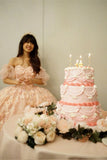 Princess Pink Ball Gown Puff Appliques Sequin Tulle 18th Birthday Dress Prom Dress HZ1023