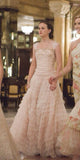 Pink Ball Gown Straps Beaded Layered Tulle Long Evening Dress Prom Dress HZ1023