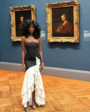 Sexy Black White Mermaid Strapless Satin Prom Dress Evening Dress Formal Dress with Slit HZ1023