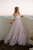 Light Pink Ball Gown Off the Shoulder Lace Organza Date Dress Prom Dress Birthday Dress HZ1023