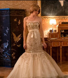 Stunning Mermaid Strapless Sequin Tulle Long Evening Dress Prom Dress HZ1023