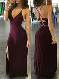 1296,sexy sleeveless v-neck spaghetti-straps slit-skirt backless satin full length evening HZ1023