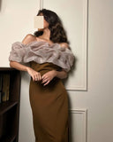 Gentle Pink Mermaid Off the Shoulder Organza Satin Prom Dress Party Dress with Slit HZ1023