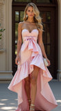 Pink Elegant Mermaid Sweetheart Neck Bow Satin Prom Dress 16th Birthday Dress with Slit HZ1023