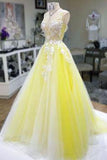 Yellow V Neck Long Prom Dress HZ1023