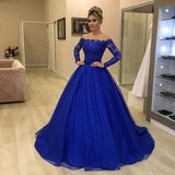 royal blue prom dresses long sleeve detachable skirt ball gown lace evening dresses HZ1023