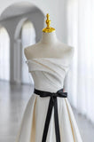 White A Line Strapless Sequins Satin Prom Dress Formal Evening Dress HZ1023