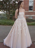 Custom made champagne lace tulle long prom dress, A line evening dresses HZ1023