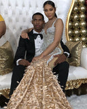 Sparkling Crystal Appliques Straps Black Girl Prom Dresses Open Back Mermaid Evening Dresses HZ1023