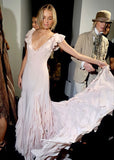 Gentle Mermaid V Neck Ruffle Light Pink Chiffon Long Prom Dress Graduation Prom Dress HZ1023