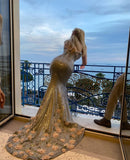 Blue Mermaid Sweetheart Neck Floral Sequin Prom Dress Party Dress HZ1023