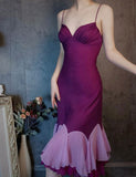 Vintage Mermaid Spaghetti Strap Purple Chiffon Short Homecoming Dress Party Dress HZ1023