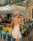 Cute Spaghetti Strap Layered Floral Chiffon Backless Short Dress HZ1023