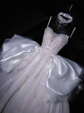 Elegant Exquisite Ball Gown Strapless Beaded Sequin Tulle Satin Prom Dress Wedding Dress HZ1023