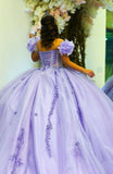 Charming Ball Gown Off-The-Shoulder Appliques Purple Tulle Sweet 16 Dress, Quinceanera Dress HZ1023