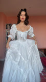 Cute A Line Puff White Satin Long Birthday Dress Evening Dress HZ1023