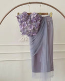 Exquisite Purple Floral Sheath Sweetheart Neck Tulle Prom Dress Evening Dress Formal Dress HZ1023