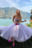 Sweet Ball Gown Strapless Tulle Long Prom Dresses HZ1023