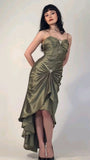 Stunning Mermaid Spaghetti Strap Rhinestone Green Satin Party Dress Evening Dress HZ1023
