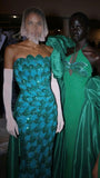 Gorgeous Sheath Strapless Bead Sequin Green Satin Long Sweep Party Dress with Slit HZ1023
