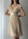 Apricot A Line V Neck Chiffon Homecoming Dress Cocktail Dress with Bow HZ1023