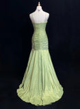 Vintage Mermaid Sweetheart Neck Appliques Green Satin Long Party Dress Evening Dress HZ1023