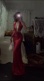 Burgundy Sexy Mermaid V Neck Satin Long Party Dress Prom Dress HZ1023