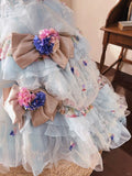 Romantic Hydrangea Flower Sweetheart Neck Ball Gown Layered Blue Organza Prom Dress Birthday Dress HZ1023