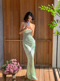 Shiny Sheath Spaghetti Strap Green Sequin Open Back Party Dress Evening Dress HZ1023
