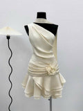 Beautiful One Shoulder Satin Pleated A Line Homecoming Dress HZ1023