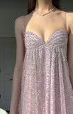 Gentle Pink A Line Spaghetti Strap Sequin Tulle Long Prom Dress Evening Dress Formal Dress HZ1023