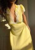 Cute A Line V Neck Lace Yellow Chiffon Long Prom Dress Graduation Prom Dress HZ1023