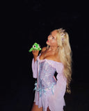 Princess Purple A Line Long Sleeve Satin Layered Chiffon 16th Birthday Dress Homecoming Dress HZ1023