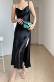 Simple Spaghetti Strap Satin Evening Dress With Slit HZ1023