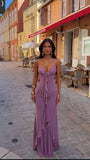 Sexy Grape Purple Sheath Straps Chiffon Open Back Prom Dress Party Dress HZ1023