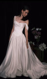 Classic Simple A Line Straps Satin Prom Dress Wedding Dress HZ1023