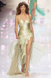 Light Green Sheath Straps Ruffle Satin Chiffon Prom Dress Graduation Prom Dress with Slit HZ1023