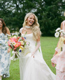 Simple Classic White A Line Strap Satin Tulle Long Prom Dress Wedding Dress HZ1023