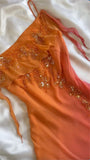 Unique Sheath Spaghetti Strap Beaded Pink Orange Ombre Chiffon Party Dress HZ1023
