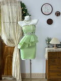 Green Sheath Strapless Layered Ruffle Beaded Satin Homecoming Dress Cocktail Dress HZ1023