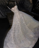 White Gorgeous A Line Sweetheart Neck Beaded Tulle Prom Dress Wedding Dress HZ1023