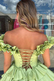 A Line Off-the-shoulder Corset Ruffle Tiered Homecoming Dress HZ1023