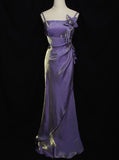 Retro Sheath Spaghetti Straps Flower Purple Satin Long Prom Dress Evening Dress HZ1023