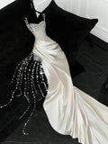 Shiny Sheath Sweetheart Neck Sequin Beaded Satin Prom Dress Evening Dress with Slit HZ1023