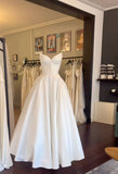 Simple White A Line Sweetheart Neck Satin Prom Dress Wedding Dress HZ1023