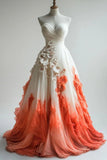 Inspiration A Line Sweetheart Neck 3D Flower Ombre Orange Chiffon Prom Dress Evening Dress HZ1023