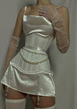 New A Line Spaghetti Strap Ivory Satin Mini Homecoming Dress HZ1023