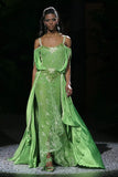 Green Dreamy A Line Spaghetti Strap Beaded Sequin Satin Tulle Prom Dress Ball Gown HZ1023