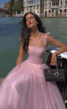 Pink A Line Spaghetti Strap Tulle 18th Birthday Dress Prom Dress HZ1023
