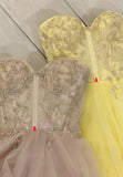 Yellow tulle beads prom dress evening dress HZ1023